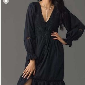 Anthropologie Elegant cotton lined Black Maxi Dress